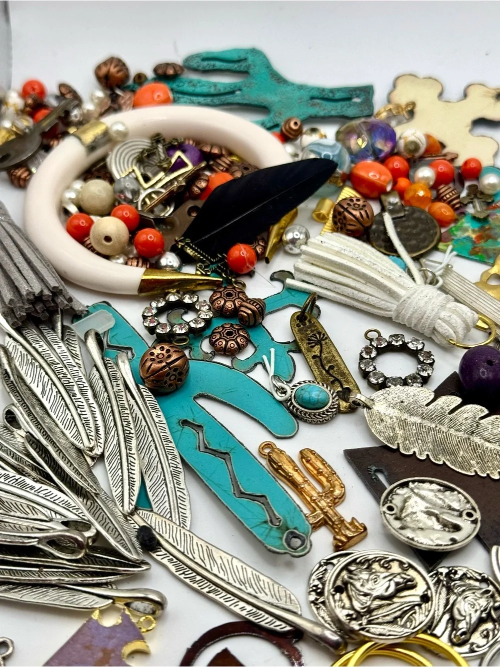 Vintage Western Boho  Mixed Metal and Turquoise Charm Set Findings box 36